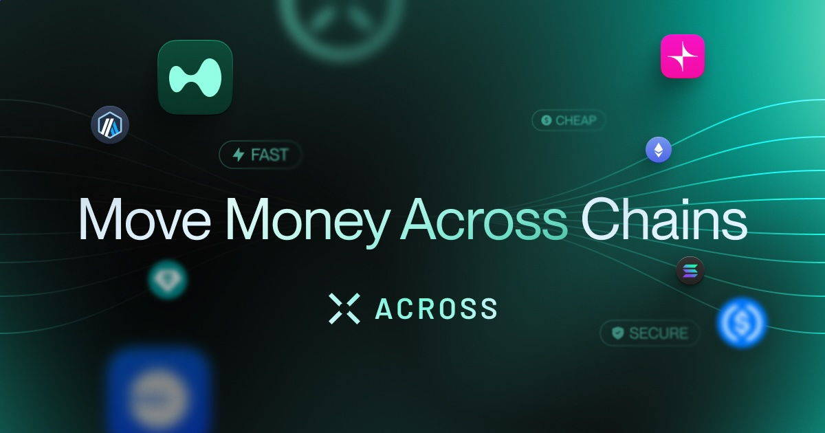Move Money Across Chains text over glowing token symbols